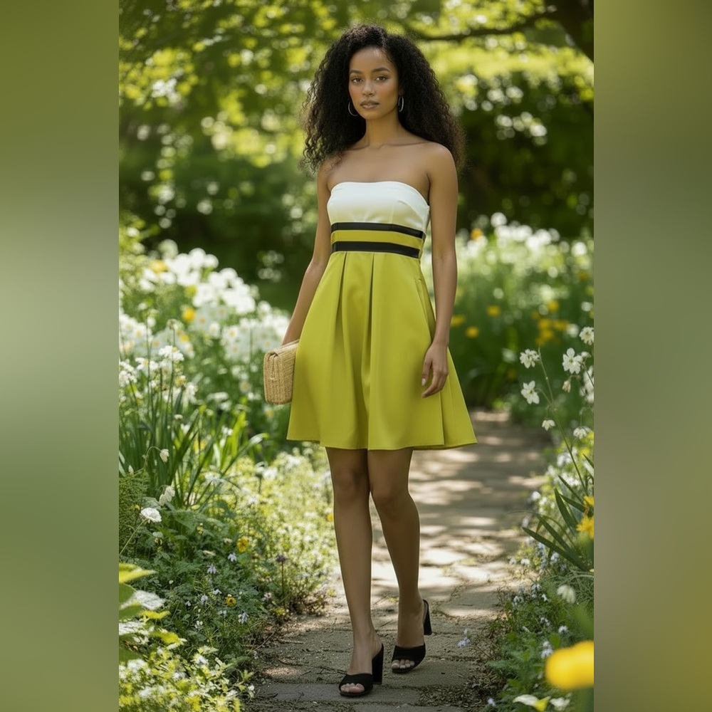 Wishes Wishes Wishes Strapless Green and White Dress